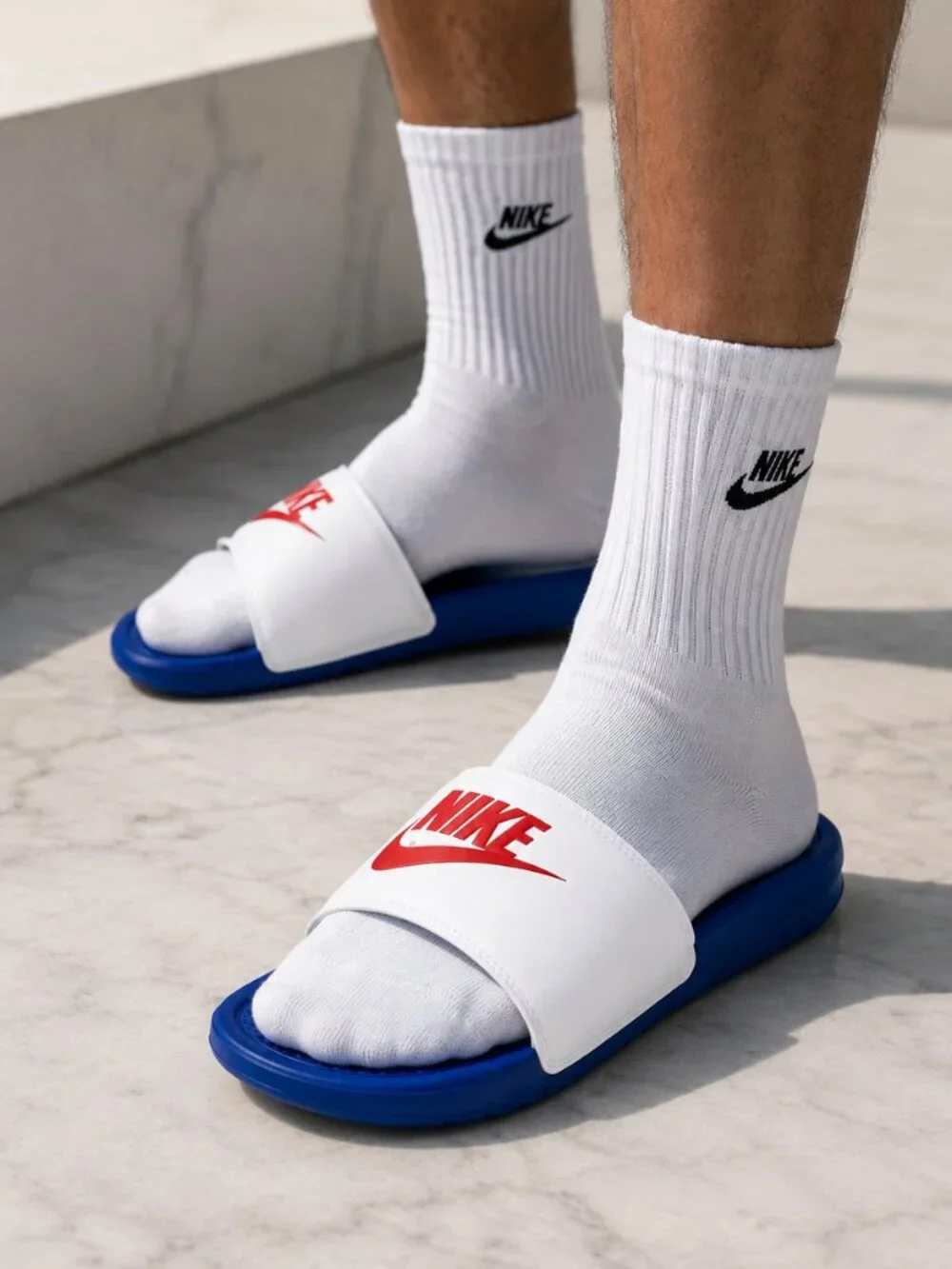 Nike Benassi JDI Men's Slide Sandals Game Royal White University Red New Box